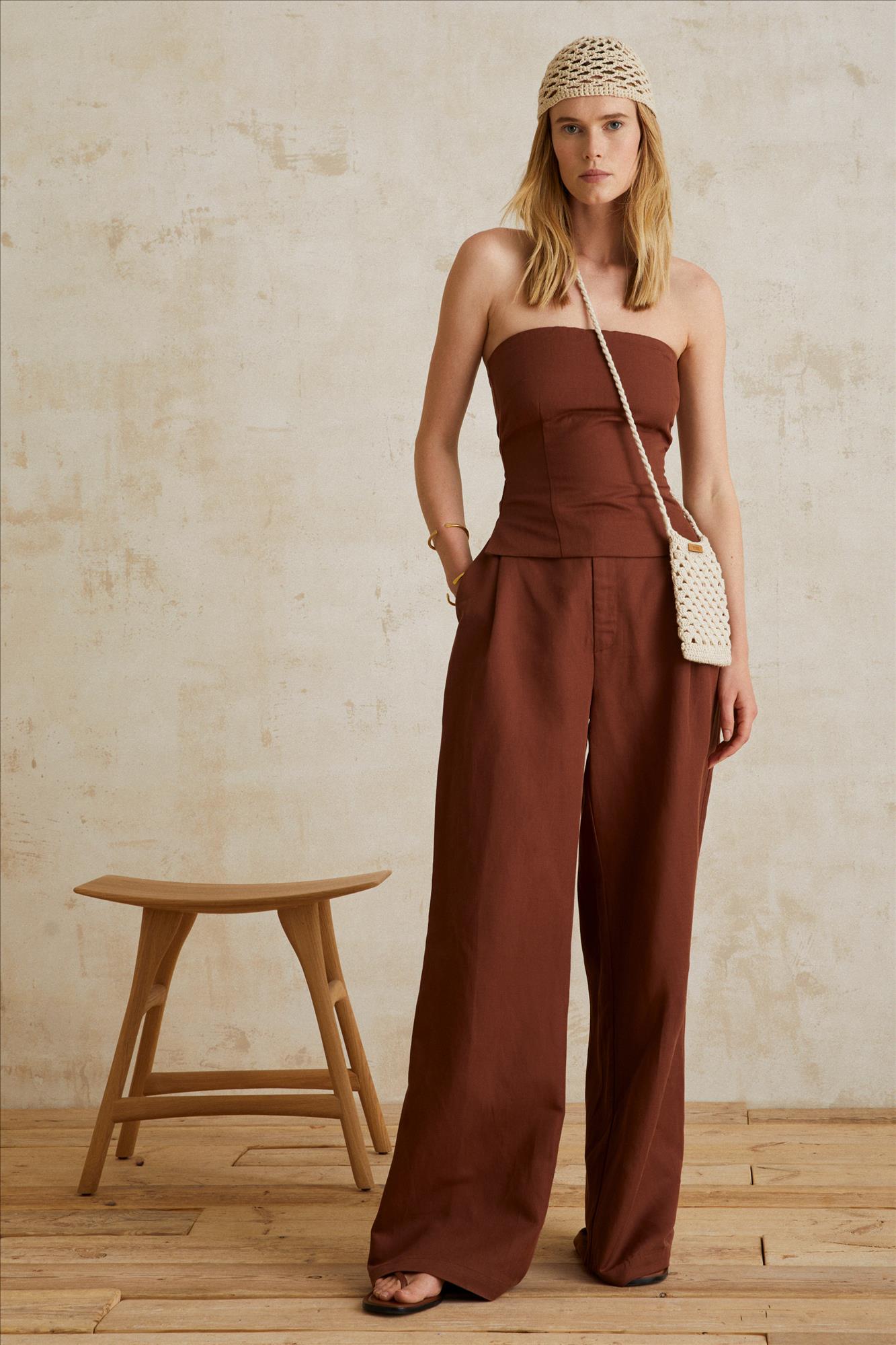 YERSE - Bruine Linen Suit broek