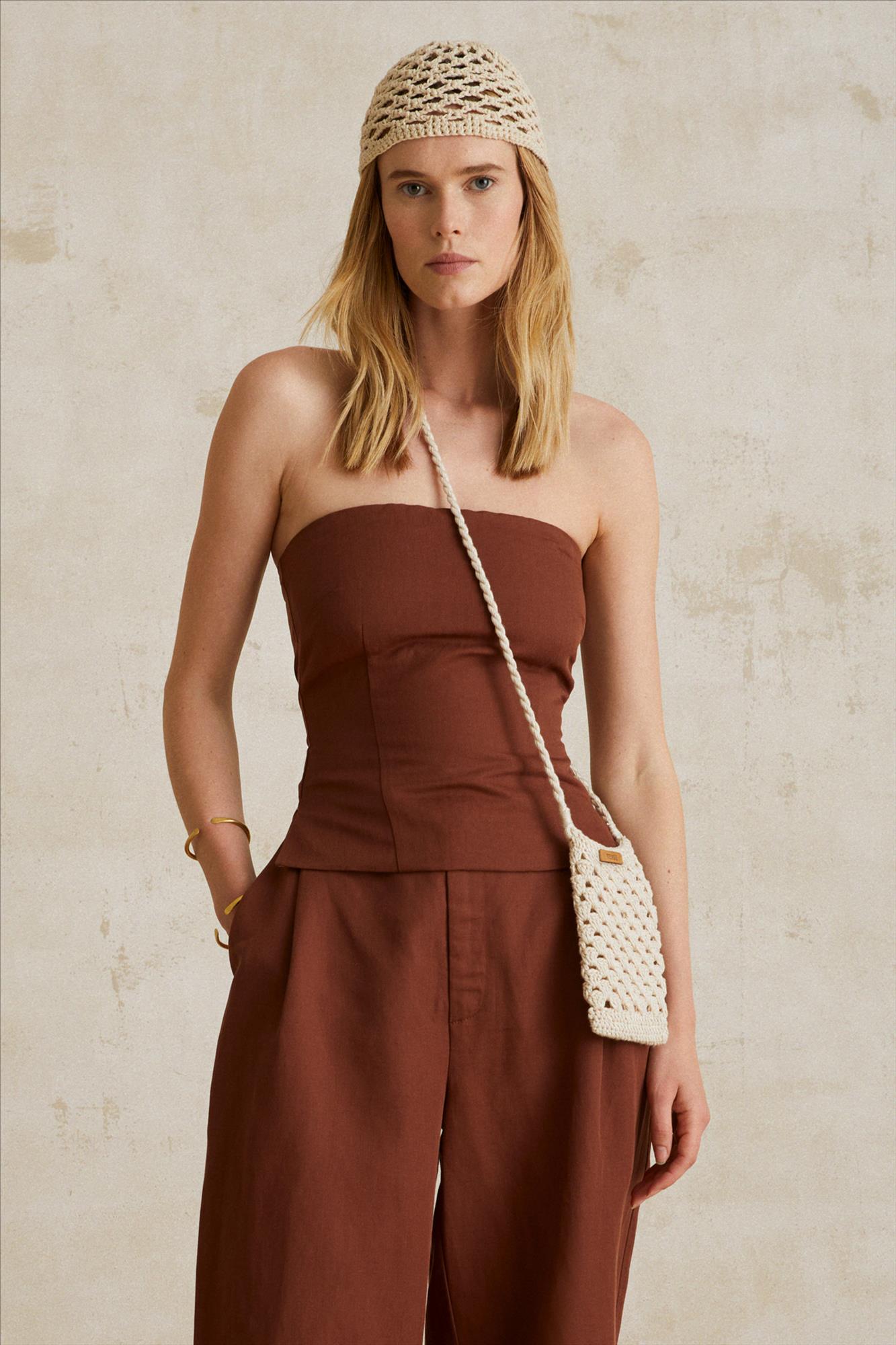 YERSE - Bruine Strapless top