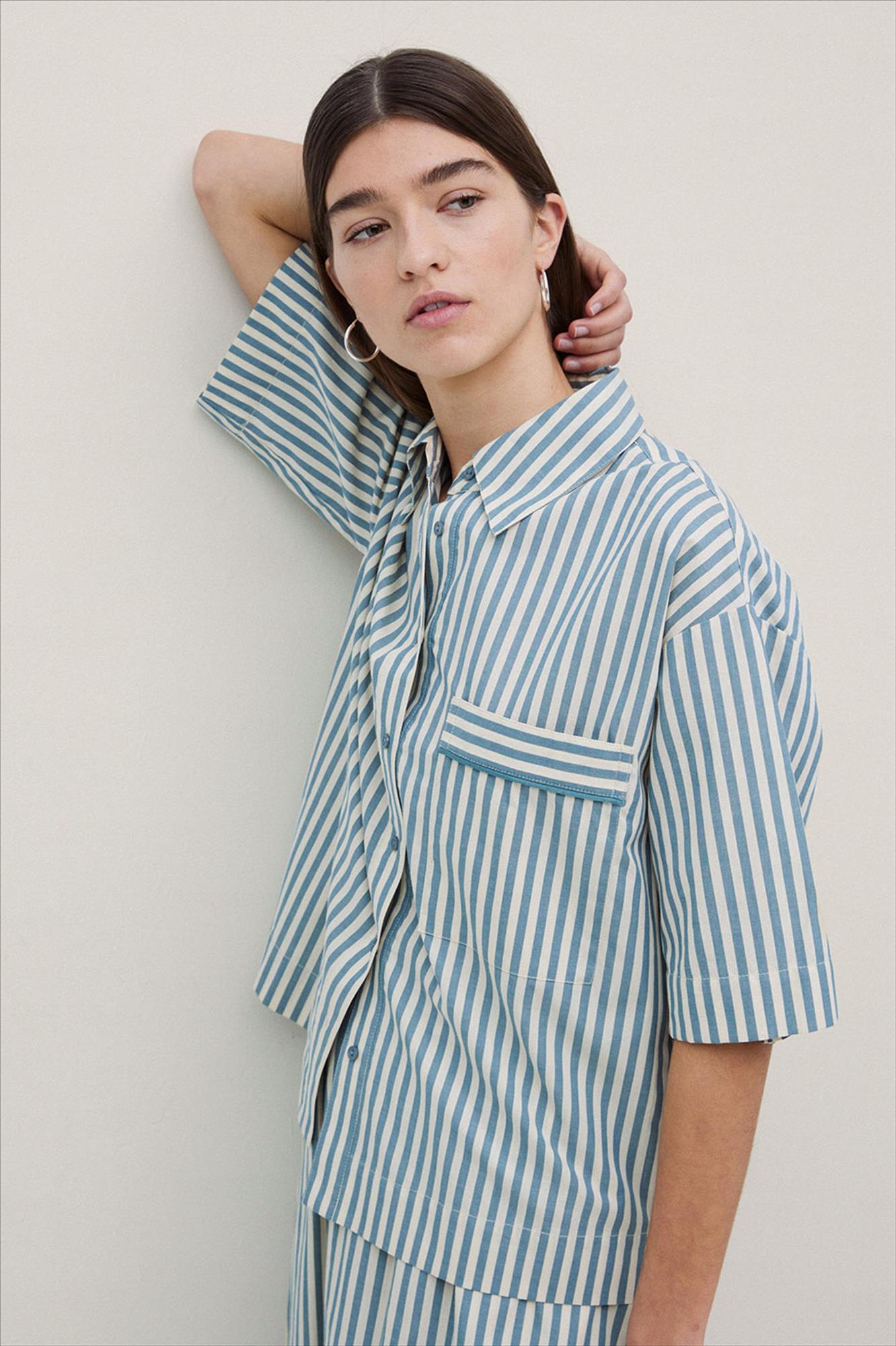 YERSE - Ecru-Mintgroene Bubble blouse