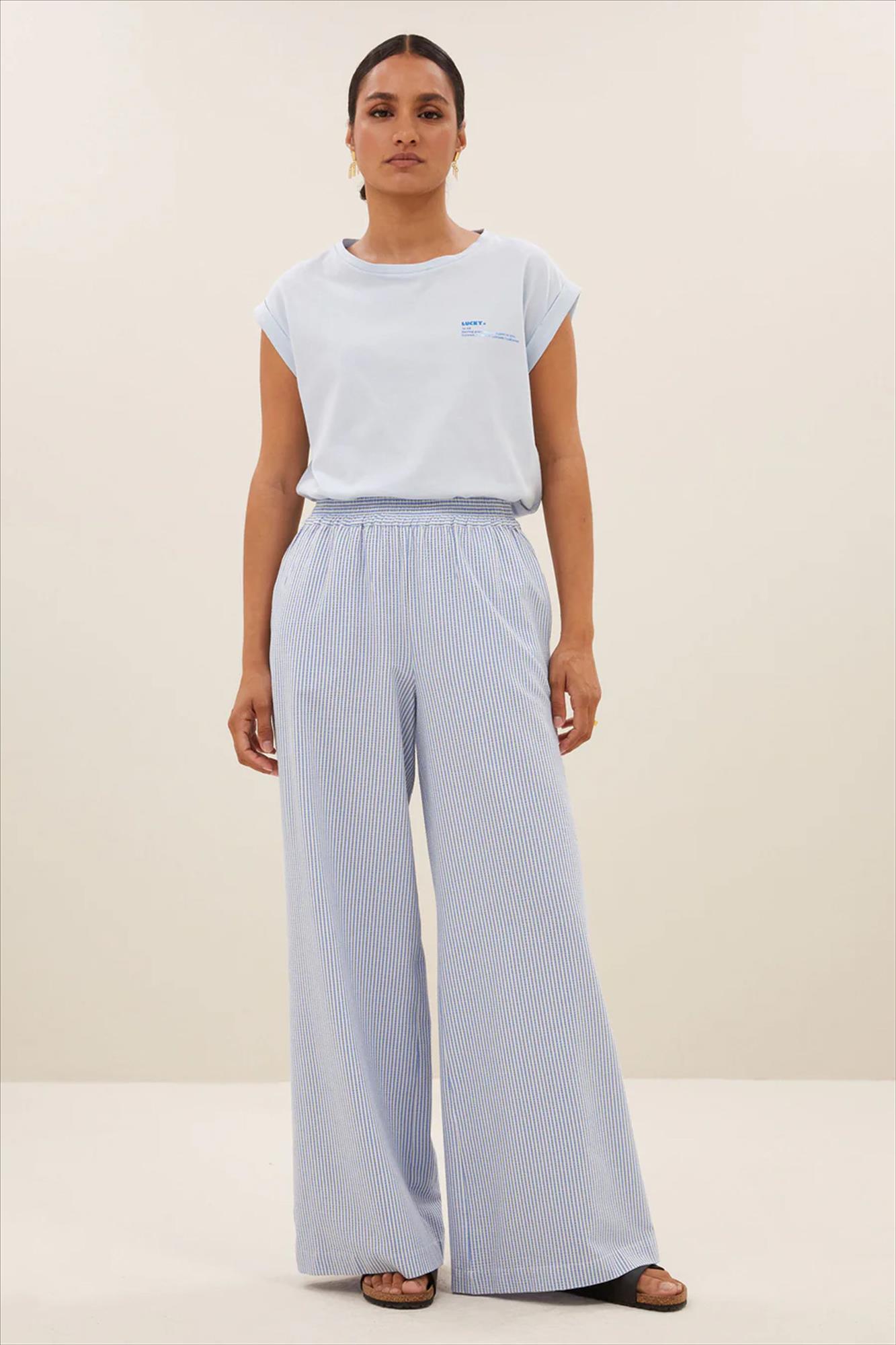 BY BAR - Lichtblauw-Witte Randy Stripe broek