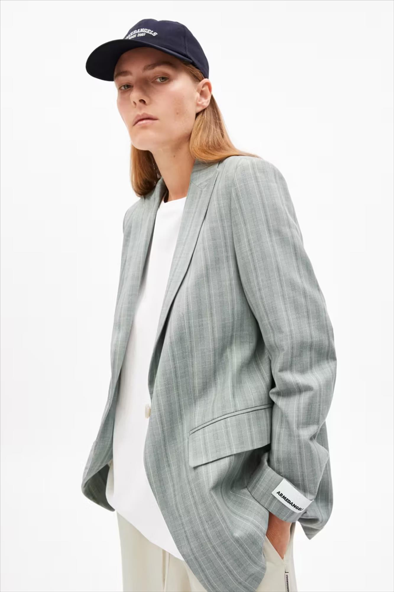 Armed Angels - Mintgroene Mikulaa Striped blazer