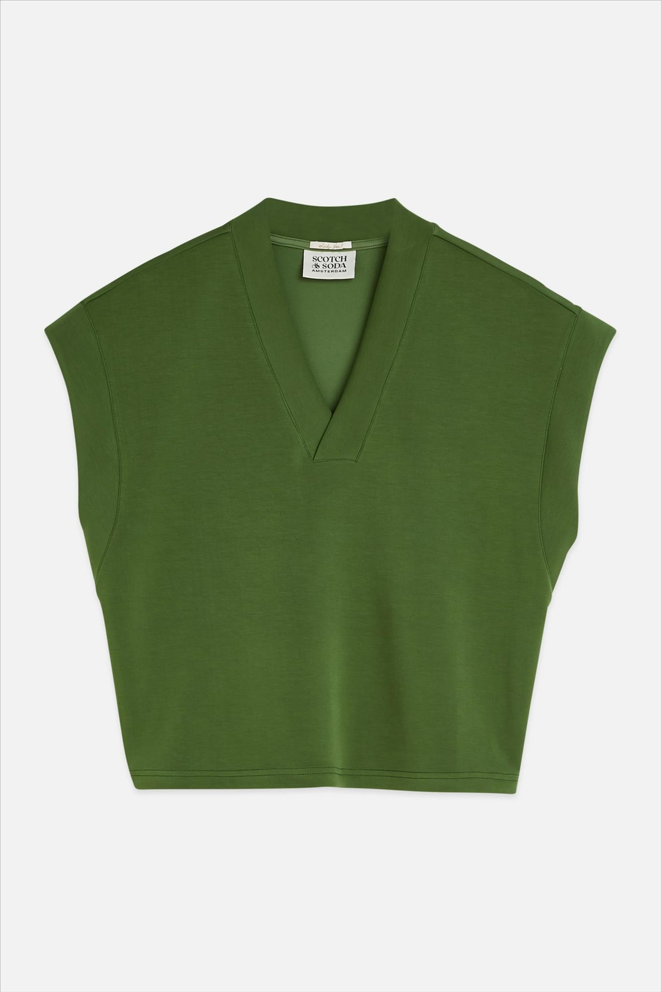 Scotch & Soda - Groene Tencel V-Neck sweater