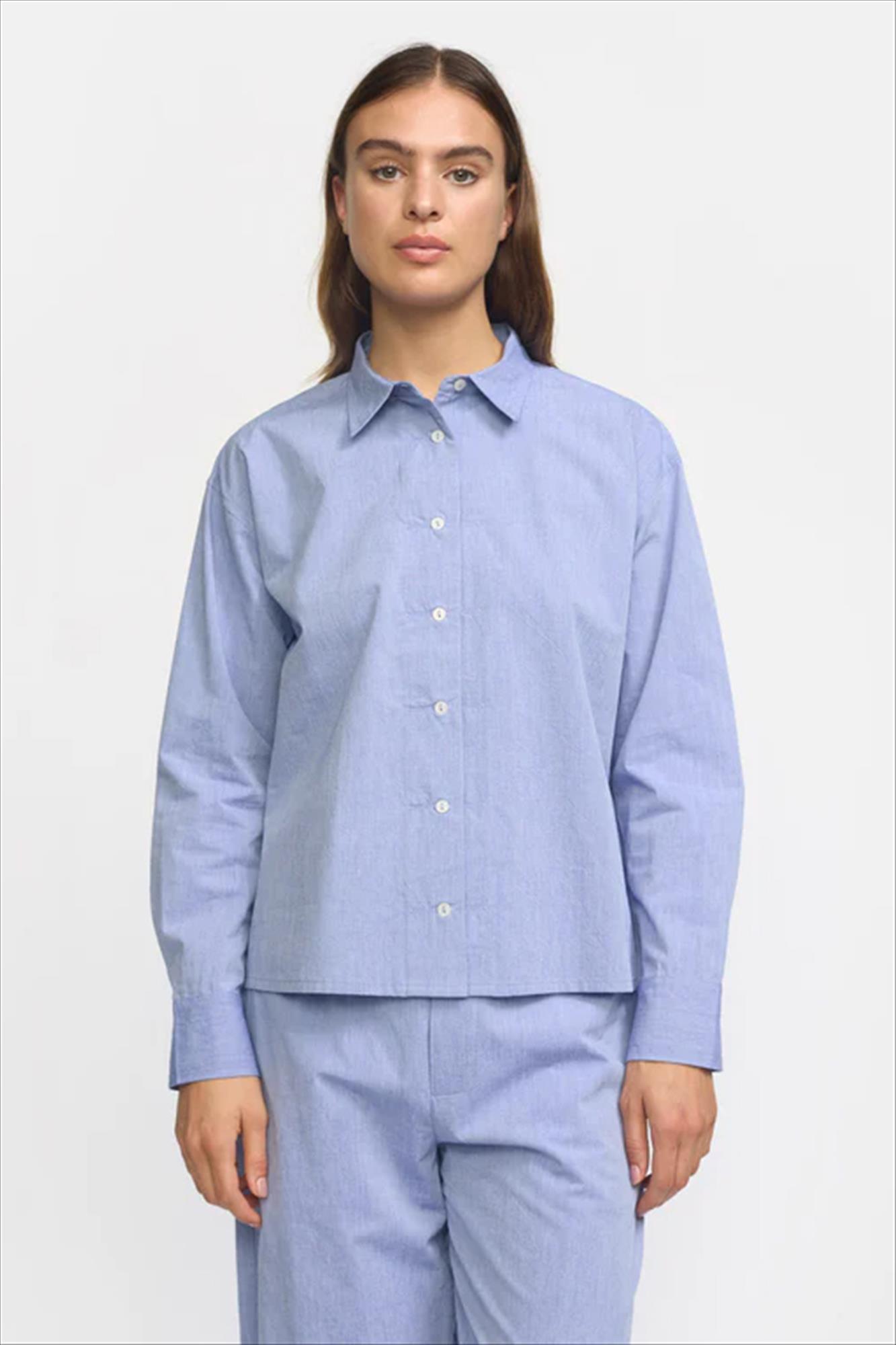 esmé studios - Blauwe Atlas blouse
