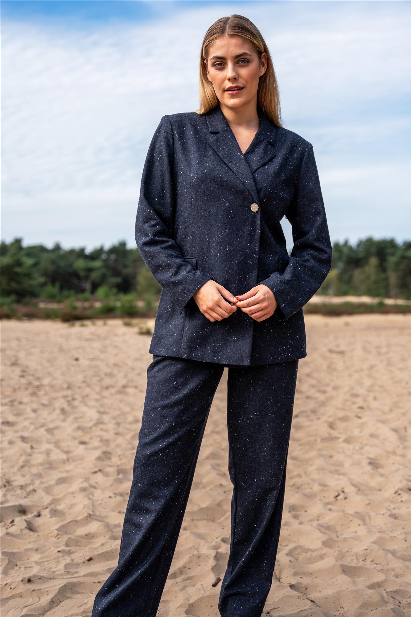 Modström - Donkerblauw Gespikkelde blazer