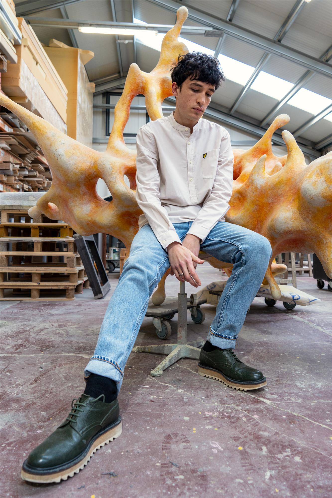 Lyle & Scott - Beige Pigment Dye Grandad hemd