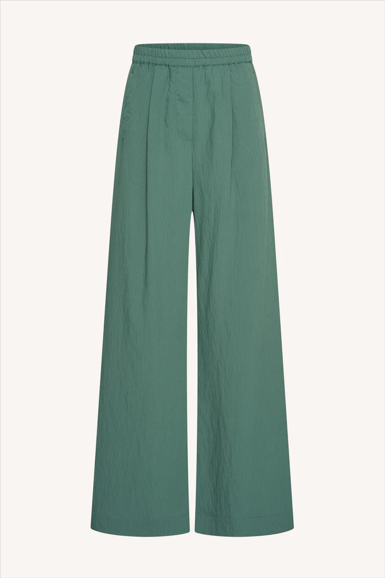 BY BAR - Donkergroene Celin Stripe broek