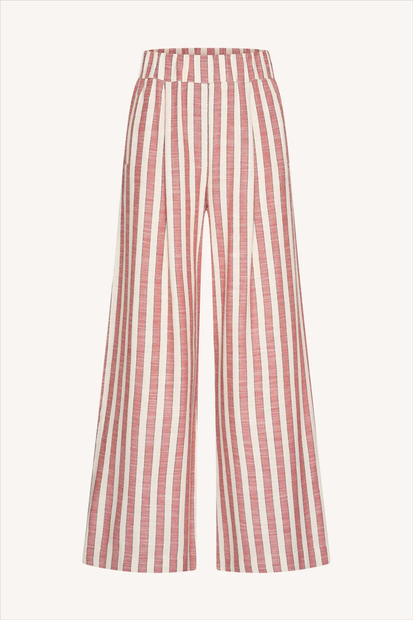 BY BAR - Ecru-Rode Benji Wide Stripe broek