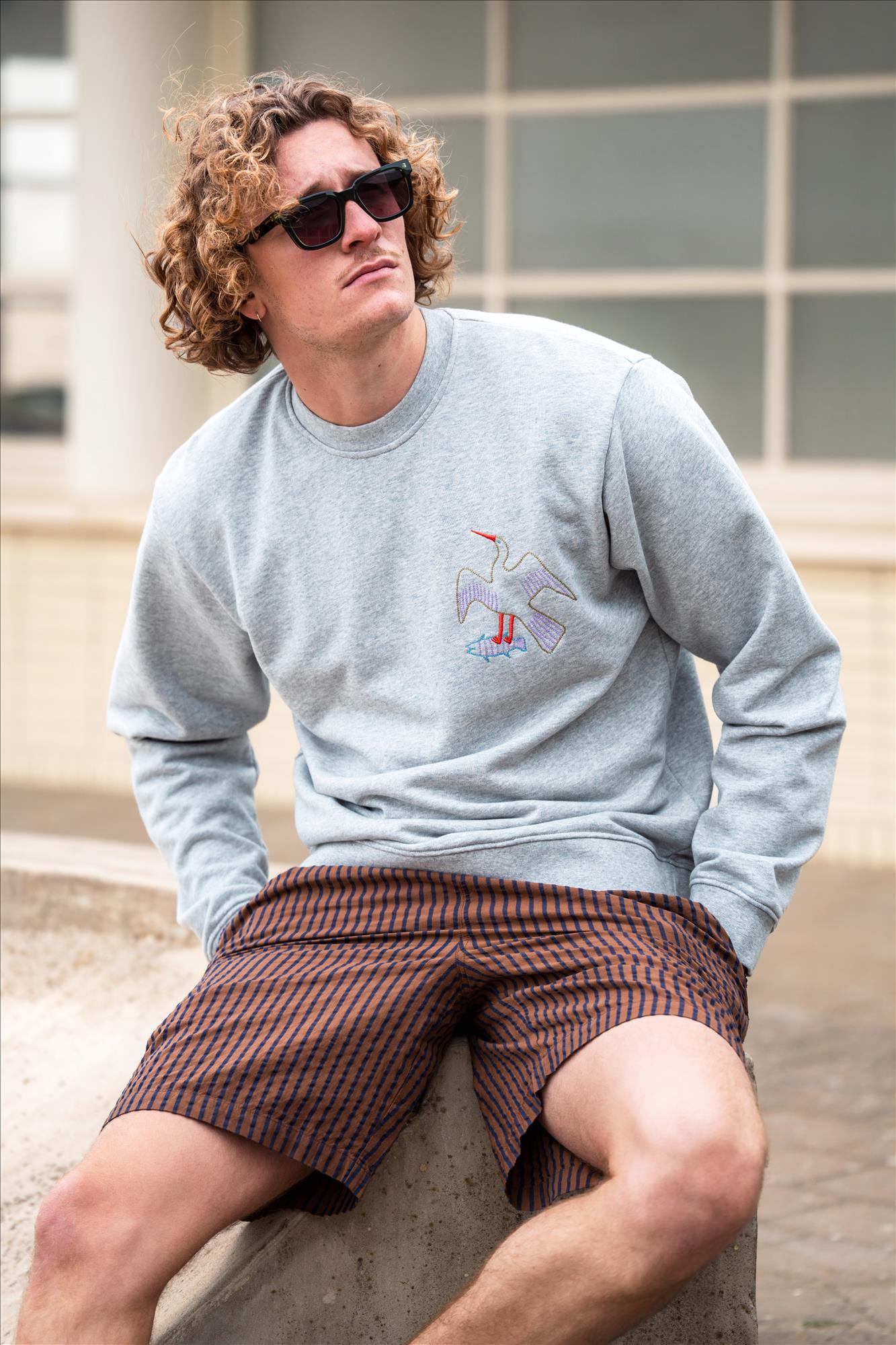 Thinking Mu - Donkerbruine Henry Striped short