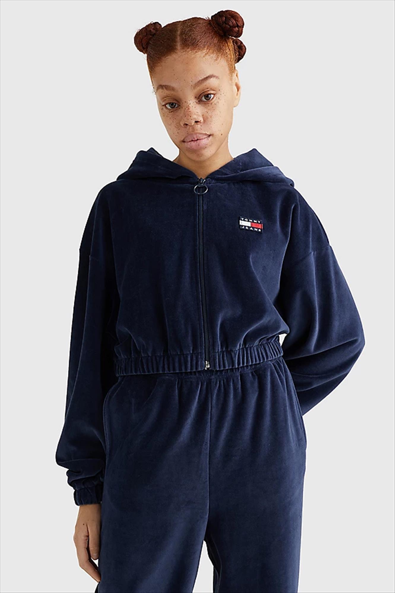 Tommy Jeans - Donkerblauwe Crop Velour sweater