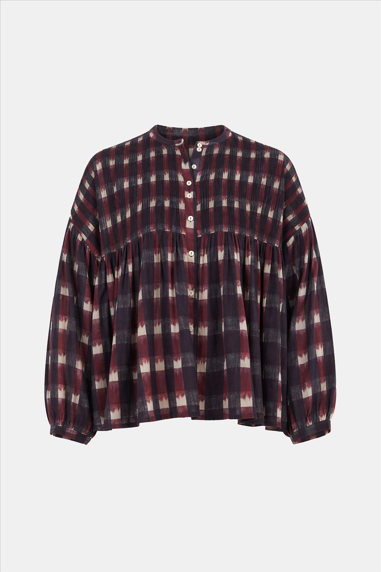 BY BAR - Bordeaux-Donkerblauwe Mine Ikat blouse