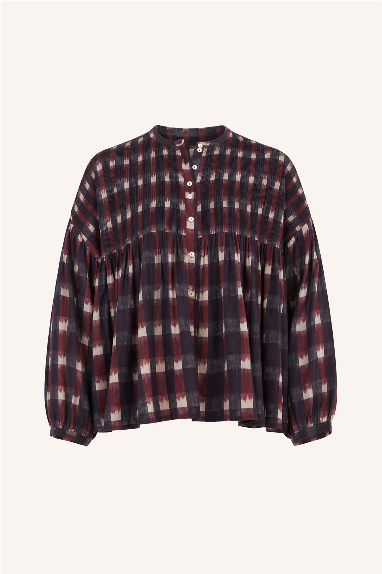 BY BAR - Bordeaux-Donkerblauwe Mine Ikat blouse