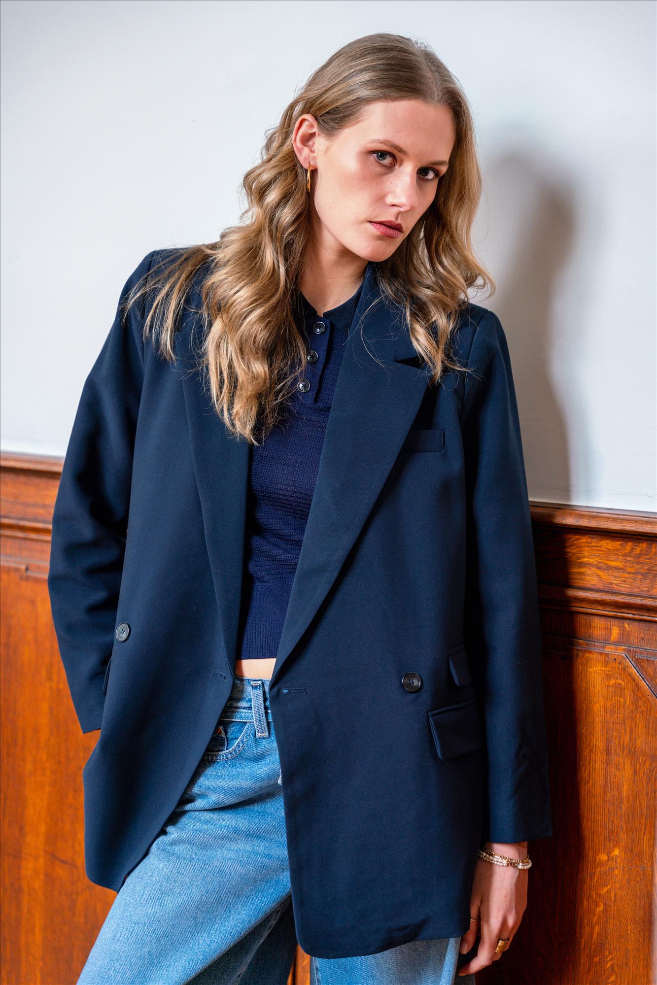 Minimum - Donkerblauwe Tines blazer