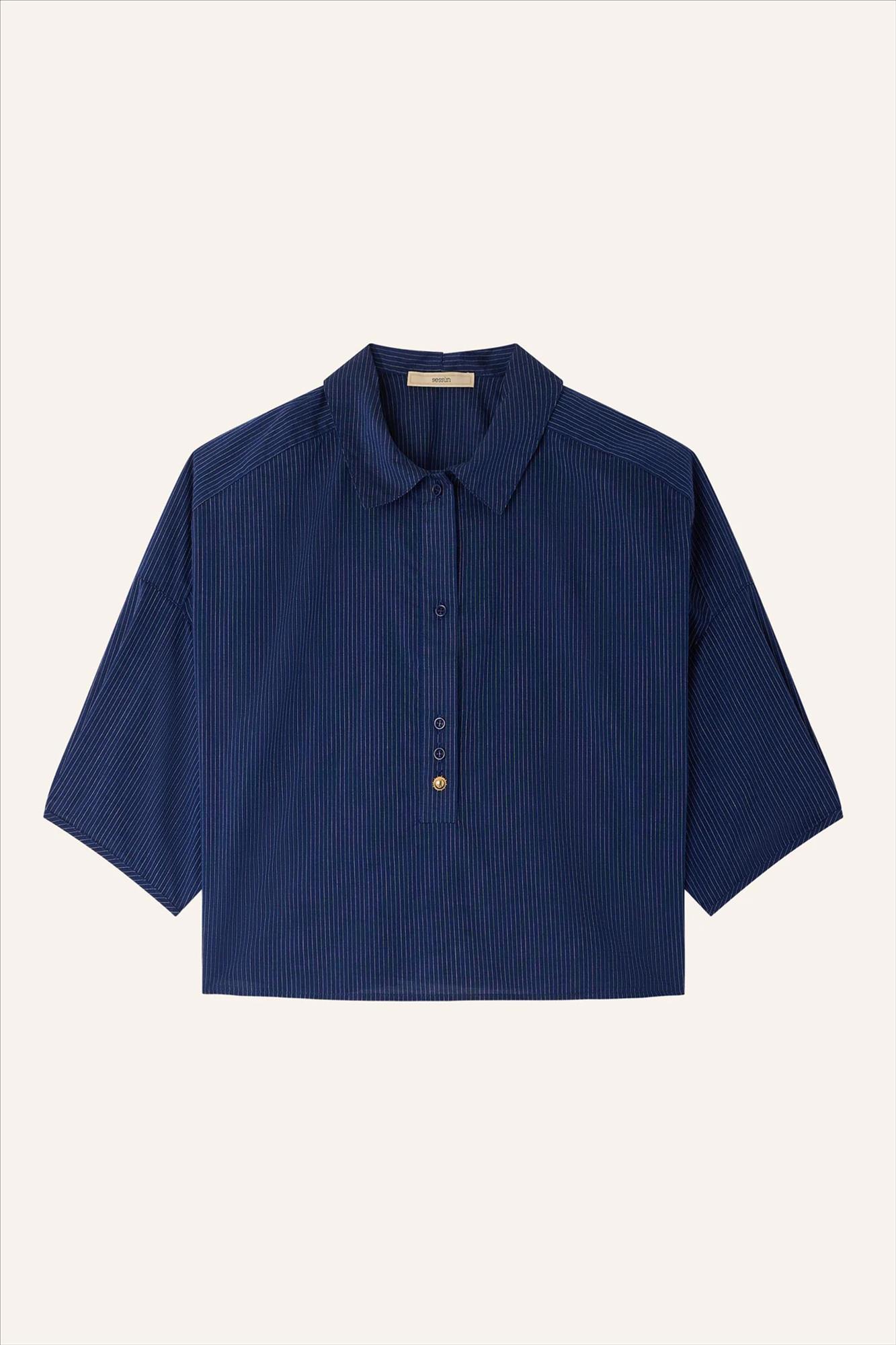 Sessùn - Donkerblauwe U blouse