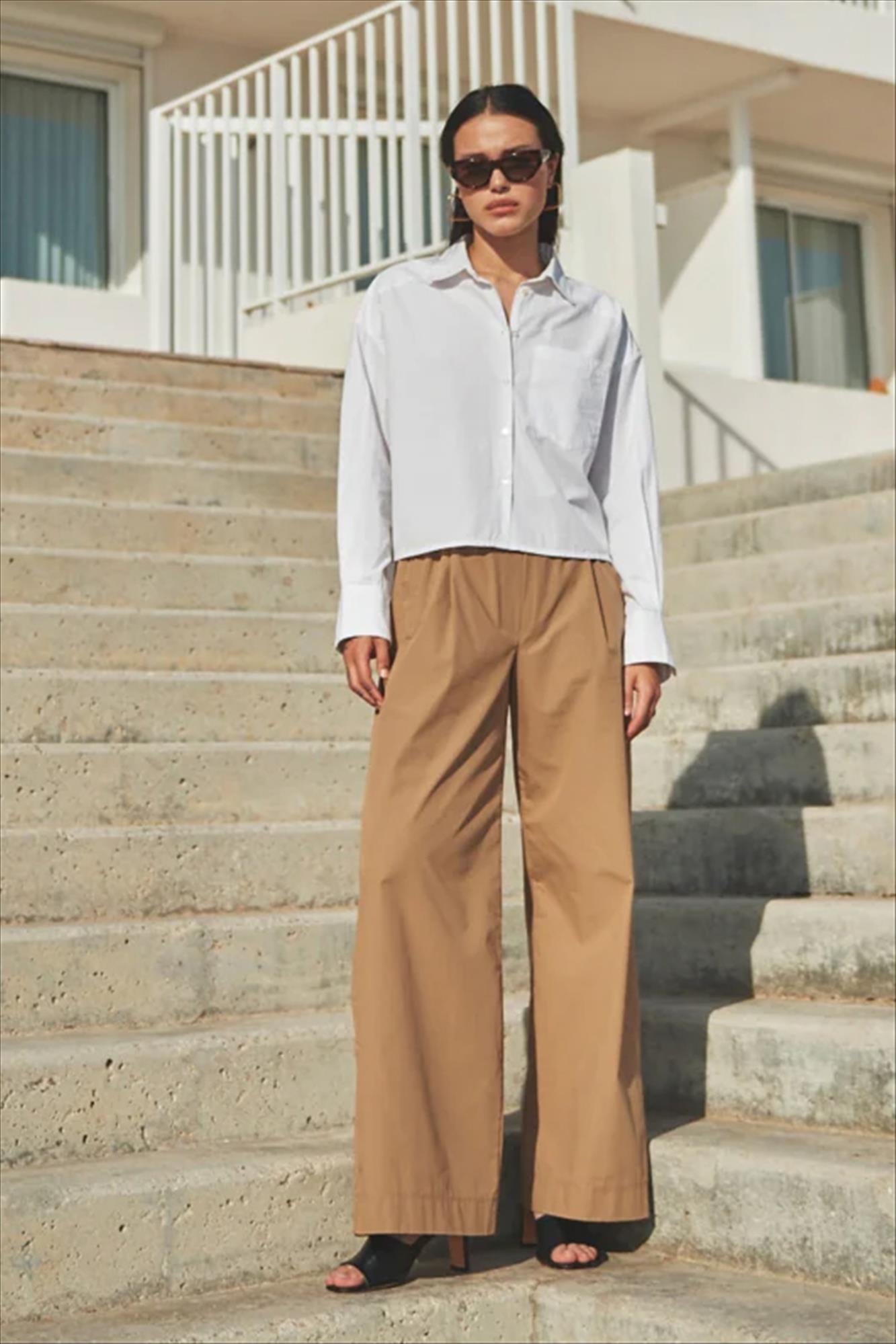 BY BAR - Camel Benji Poplin broek