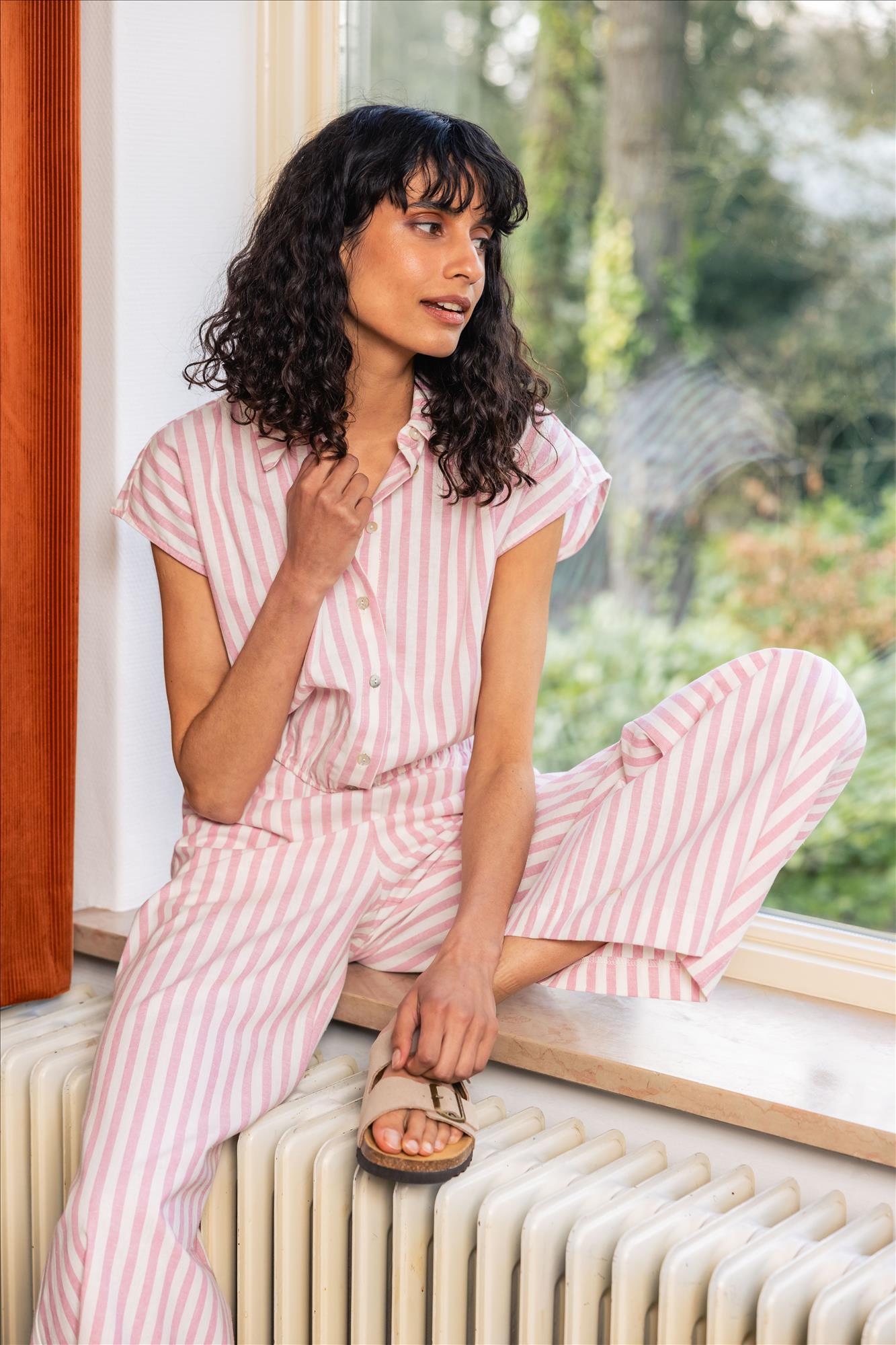 BY BAR - Ecru-Roze Randy Stripe broek