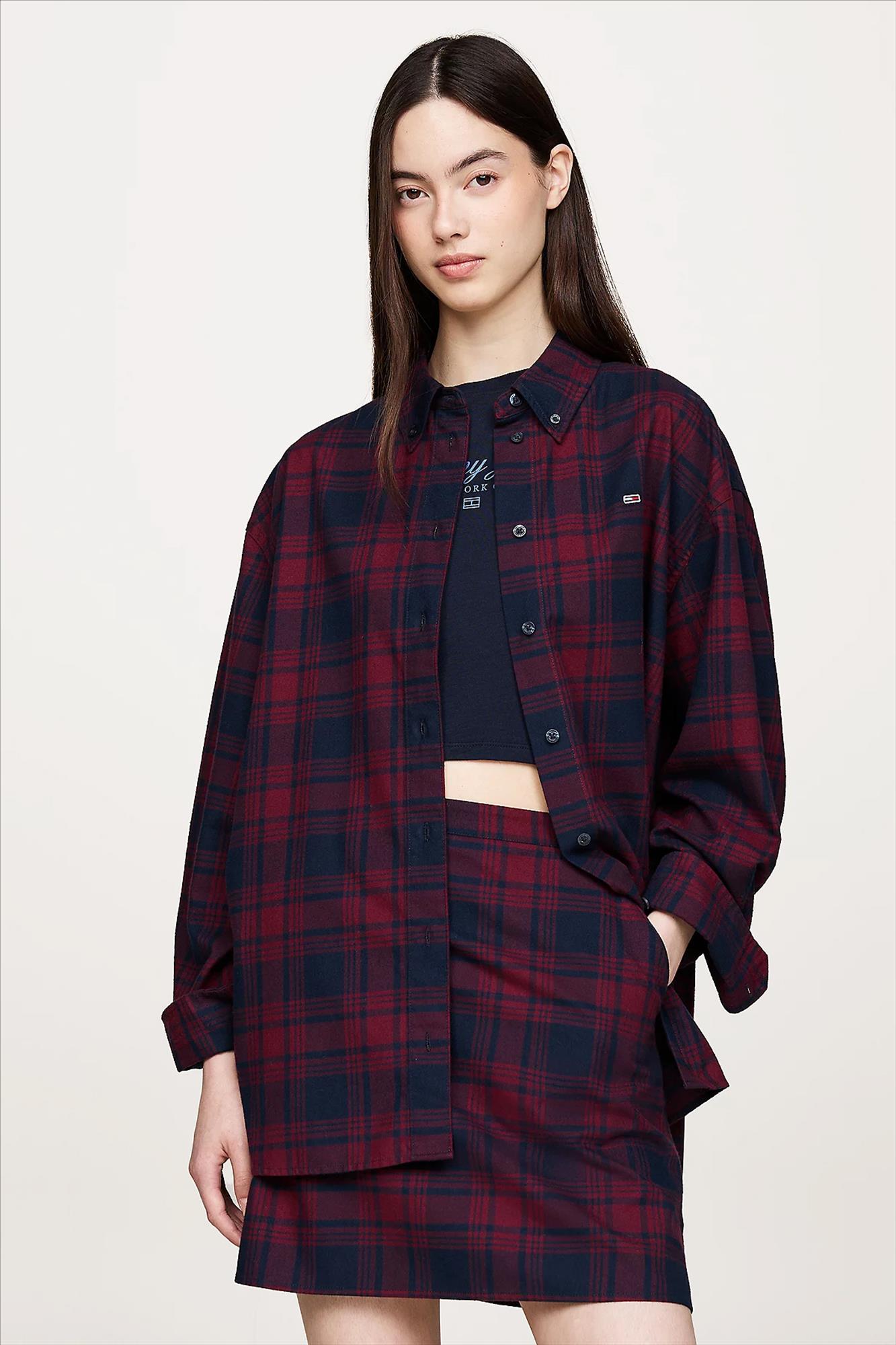 Tommy Jeans - Donkerblauw-Bordeaux Tartan blouse