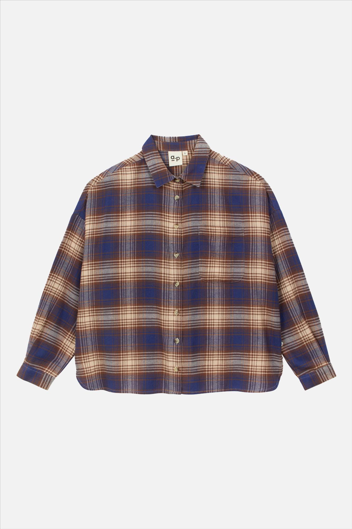 arsene & les pipelettes - Beige-Donkerblauwe Écossaise blouse
