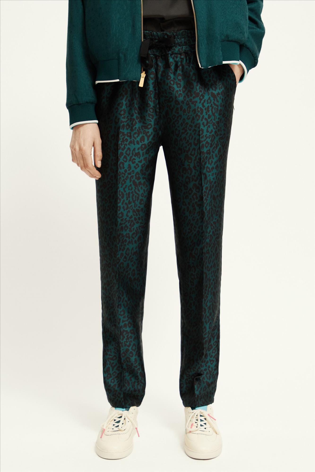 Scotch & Soda - Groen-Zwarte Leopard Maia broek
